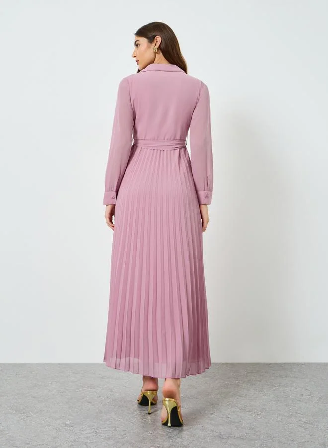 Styli Women Pink Pleated Maxi Dress